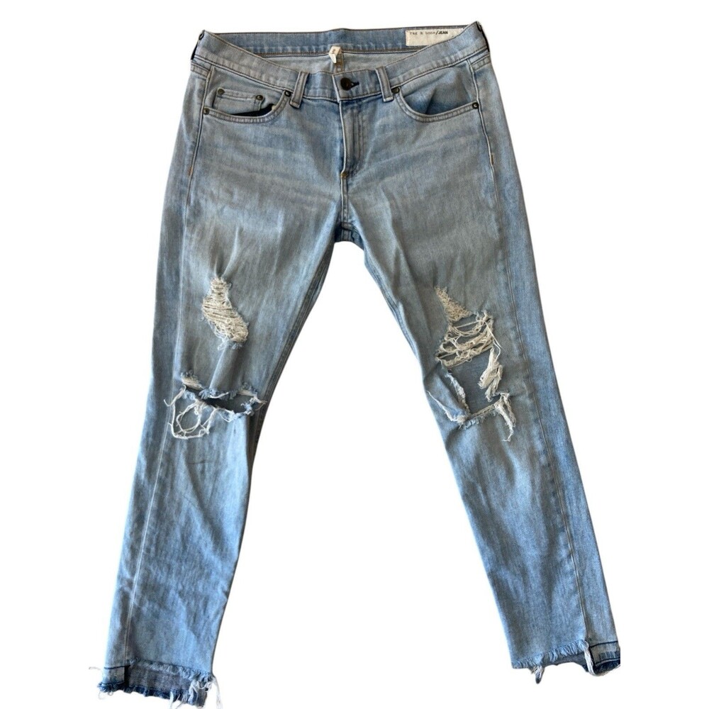 rag & bone Light Blue Distressed Ankle Jeans